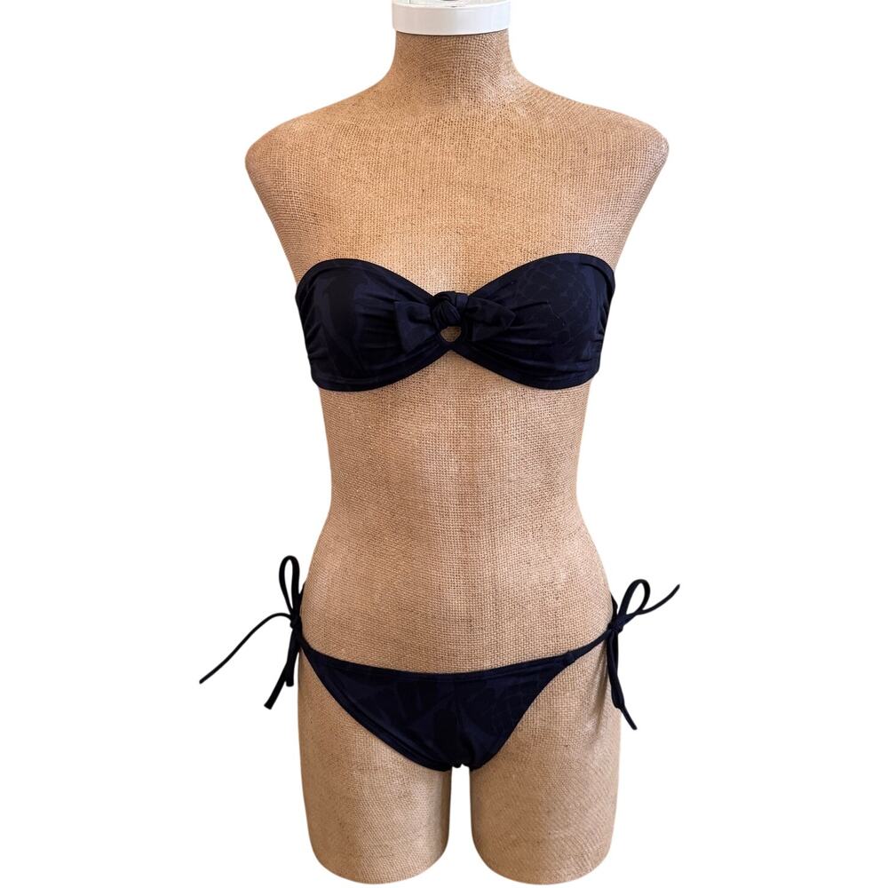 Eres Bandeau Top Malou String Bikini Bathing Swim Suit Size 10 Blue Black Luxury